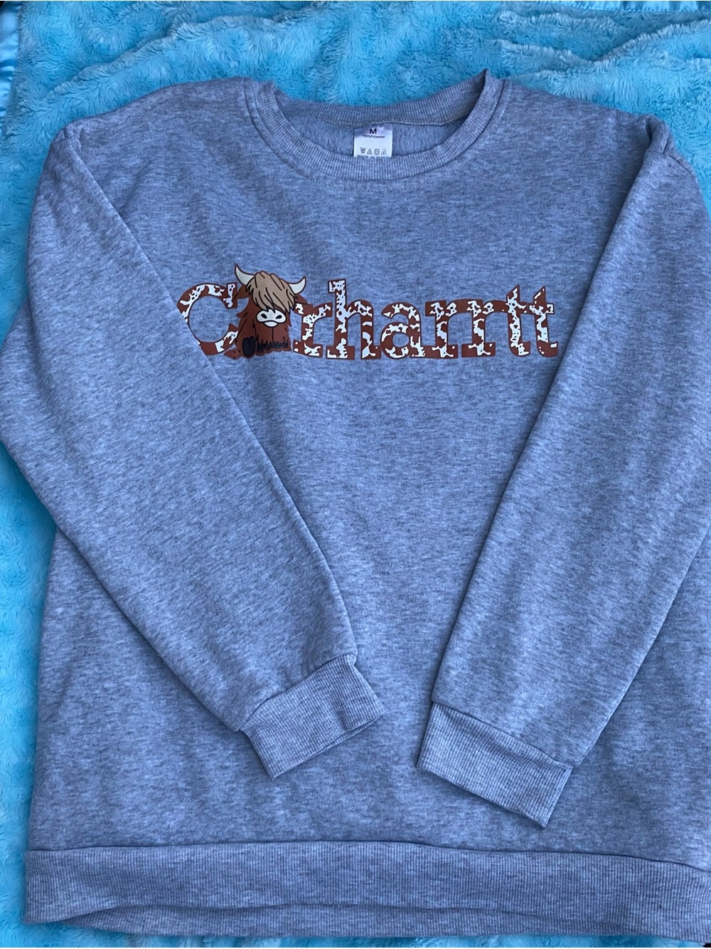 Women’s Carhartt Gray Crewneck Sweatshirt with Brown Logo Graphic - Medium